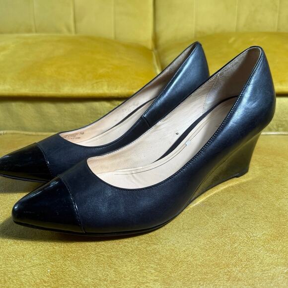 Cole Haan Nike Shoes - Cole Haan +Nike Air Justine Black Leather Cap Toe Pointed Pumps Heels Sz 7.5B